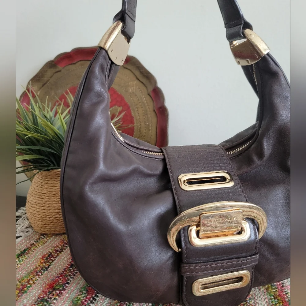 Michael Kors Baguette Hobo Bag Brown Leather Rare Purse